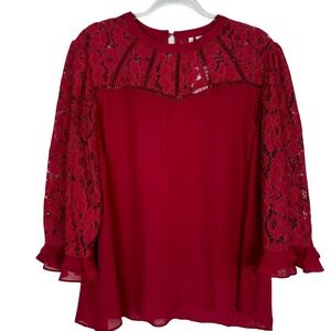 Cato Shirt Womens 18/20W Red Lace Bell Sleeve Tunic Blouse Plus Size Lined